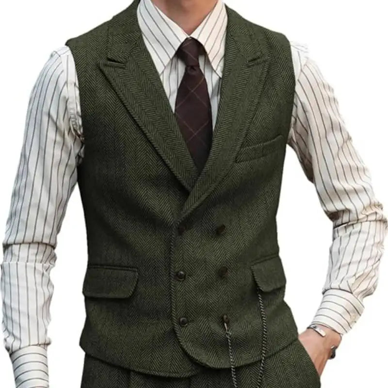 Men's Double Breasted Dress Vest Smart Casual Waistcoat for Business and Formal Occasions
