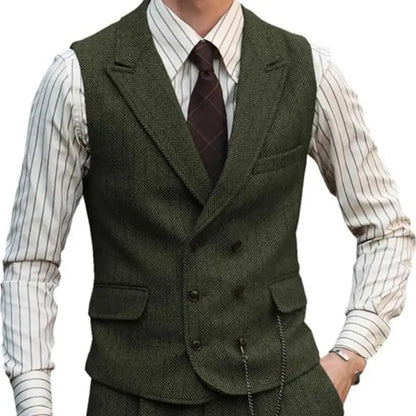 Men's Double Breasted Dress Vest Smart Casual Waistcoat for Business and Formal Occasions