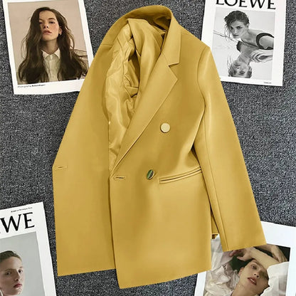 Women's Spring Autumn 2026 Commuter Style Small Suit Jacket Double Row Buttons White Versatile Polyester Fiber Fashion