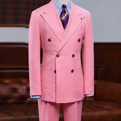 Men's Brown Double Breasted Terno 2-Piece Suit Jacket And Pants Classic Formal Occasion Business Wedding Men Clothing