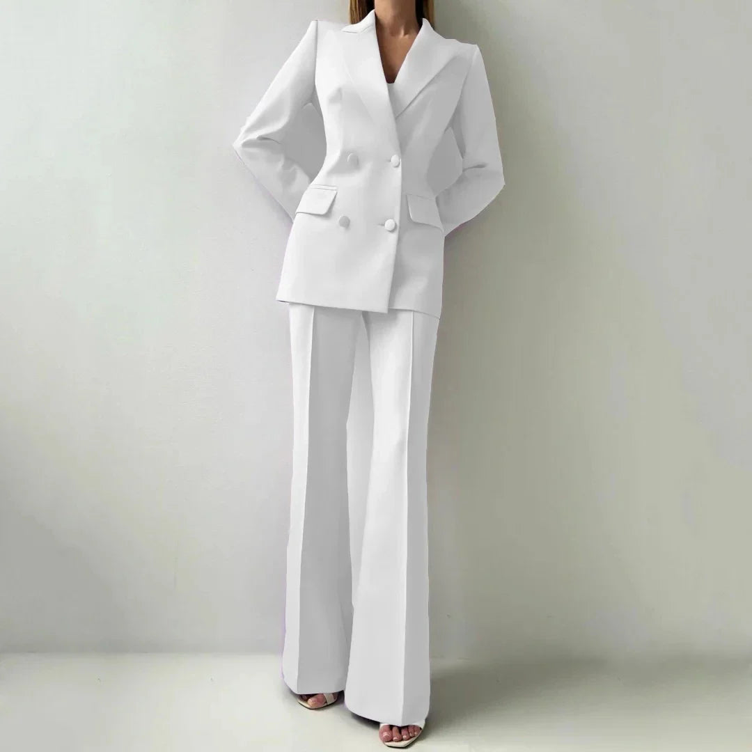 Women Suit 2 Pieces Rose Pink Double Button Solid For Wedding Banquet Party Business Commute Casual Daily Blazer And Pants