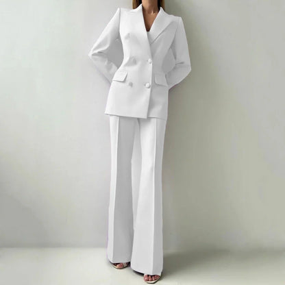 Women Suit 2 Pieces Rose Pink Double Button Solid For Wedding Banquet Party Business Commute Casual Daily Blazer And Pants