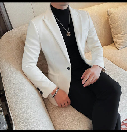 2024 Autumn Winter Men's Suede Suit Jacket High End Business Casual Blazers Slim Fit Wedding Groom Street Wear Social Dress Coat