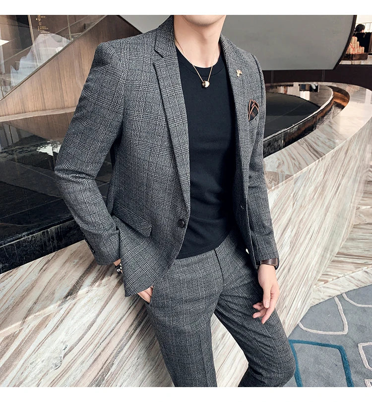 Men's Slim Fit Business Suit High Quality Boutique Fashion Two-Piece Set Handsome Trend Banquet Four Seasons Trousers Included