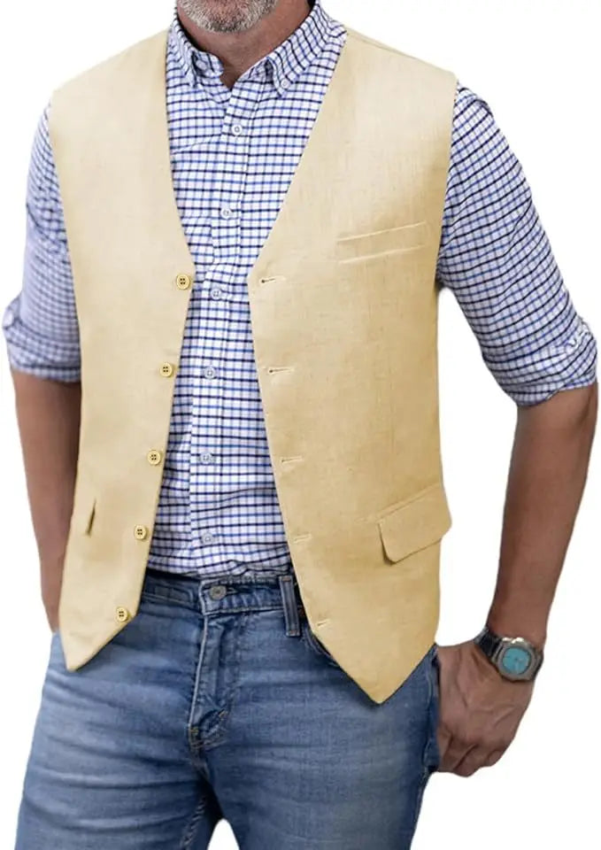 Men's Slim Fit Cotton Broadcloth Suit Vest for Men – Single Breasted Smart Casual Waistcoat for Weddings & Business Events