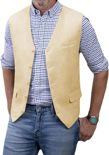 Men's Slim Fit Cotton Broadcloth Suit Vest for Men – Single Breasted Smart Casual Waistcoat for Weddings & Business Events