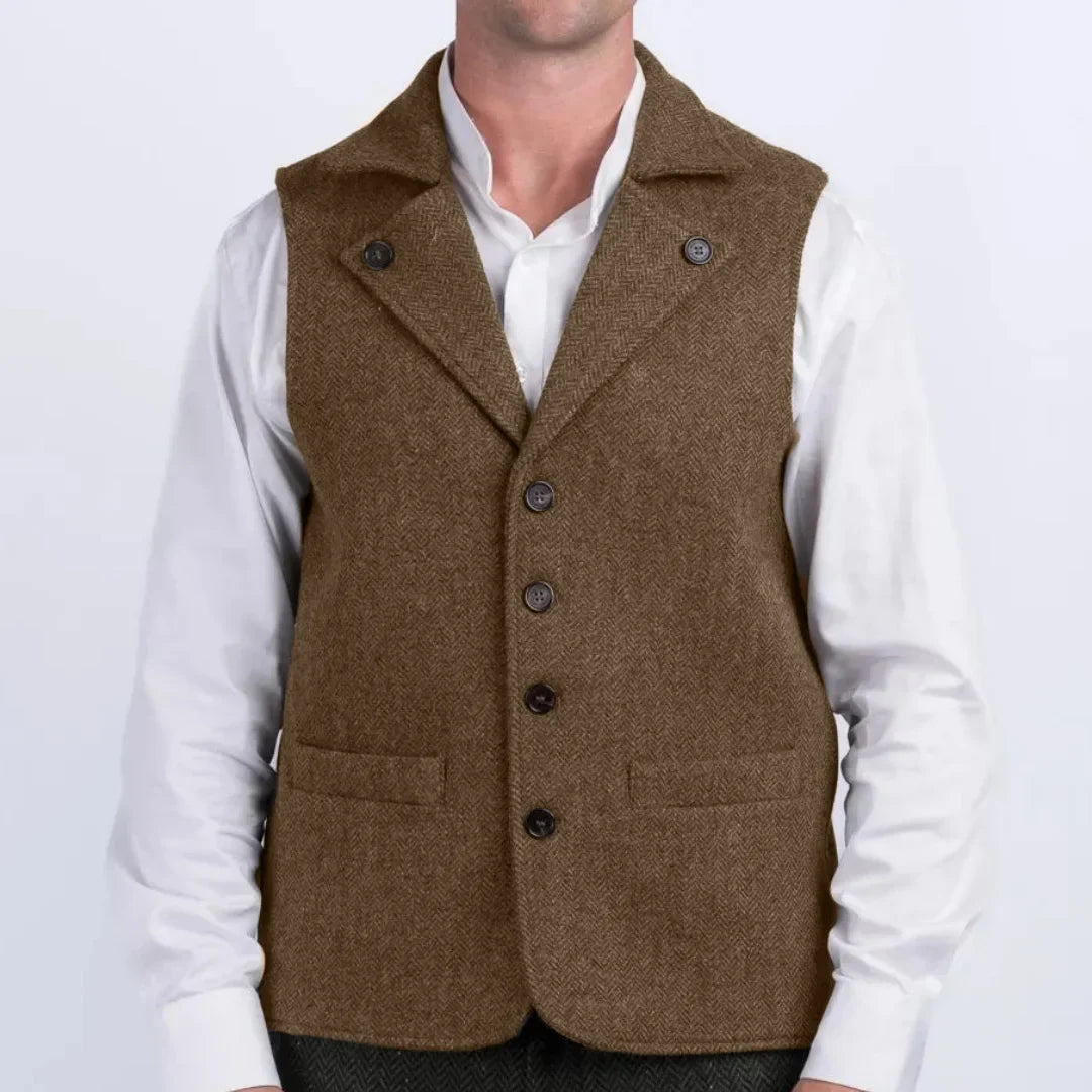 Men's Herringbone Vest Single Breasted Waistcoat for Wedding & Smart Casual Wear