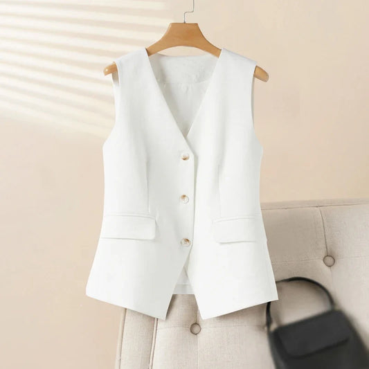 Spring and Summer Thin Single-Breasted V-Neck Vest for Women, Breathable Top That Can Be Worn Alone or as an Outer Layer