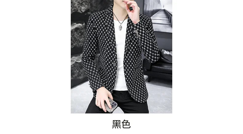 Korean Letter Print Men Blazers Brand 2024 Spring Casual Business Suit Jackets Slim Fit Street Wear Social Jacket Men Clothing