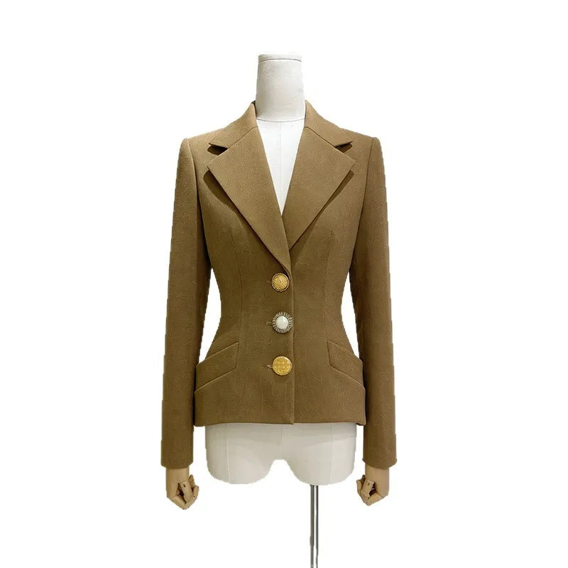 Women Blazer Notched Collar Single Breasted Elegant Fashion Waist Cinching Slim Fit High-End Jacket New Spring 2026 HK19392