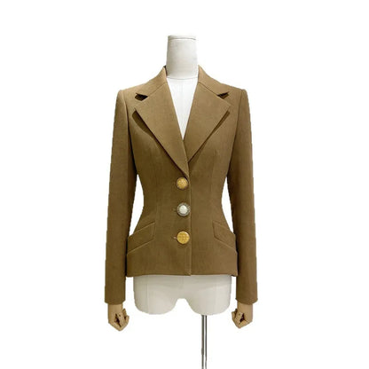 Women Blazer Notched Collar Single Breasted Elegant Fashion Waist Cinching Slim Fit High-End Jacket New Spring 2026 HK19392