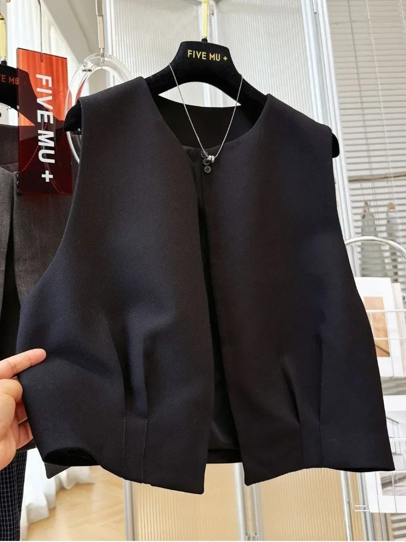 Women Blazer Vest New Spring Summer O-Neck Lined Coat Cardigan Sleeveless Jacket Casual Solid Short Suits Waistcoat Tank Tops