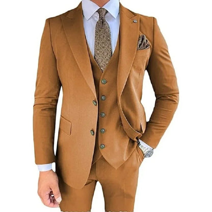 Black Business Formal suits Peaked Lapel Men Suits 3 Piece Groom Wedding Sets Jacket Vest Trousers Dress Tuxedo Blazer