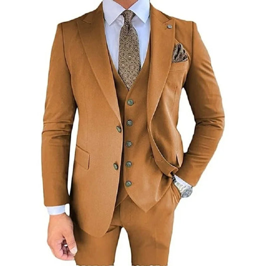 Black Business Formal suits Peaked Lapel Men Suits 3 Piece Groom Wedding Sets Jacket Vest Trousers Dress Tuxedo Blazer