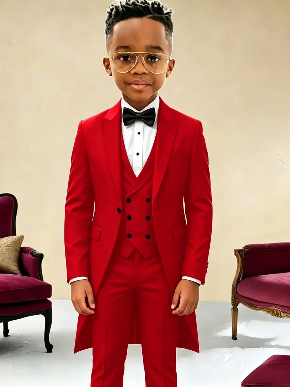 New Boys Long Jacket Vest Pants 3 Pieces Suits Piano Performance Wear Classy Peak Lapel Kid Slim Fit Suit Set For Wedding