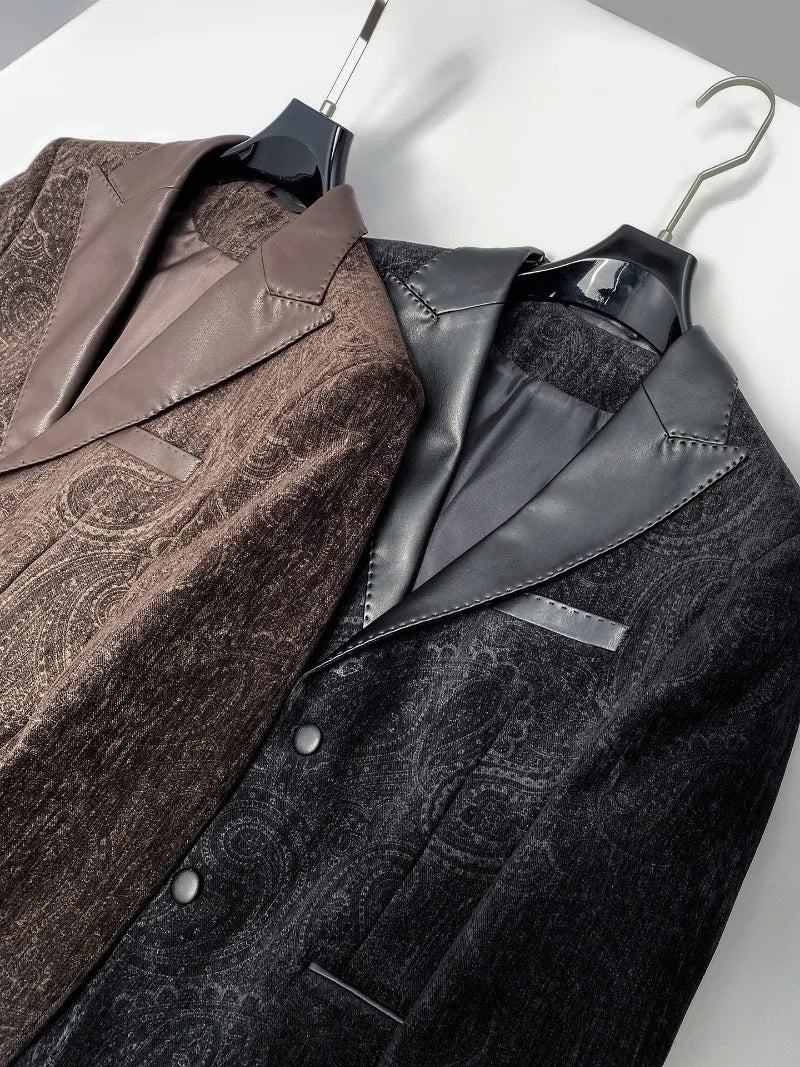 High Quality Retro Suit Jacket for Men Autumn Winter Fashion Wedding Groom Blazers Slim Fit Casual Busines Social Dress Coats