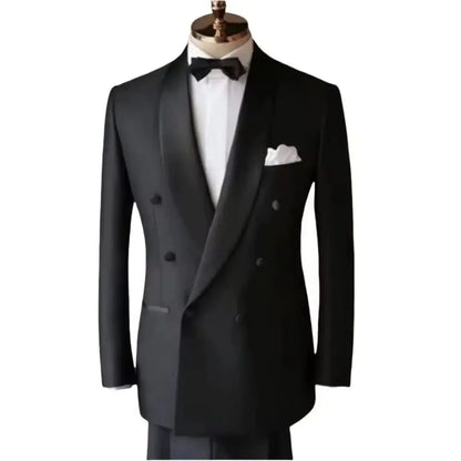 Men's 2-Piece Lapel Suit Slim Fit Double Breasted Jacket Long Pants Wedding/Groom's Dress Business Set