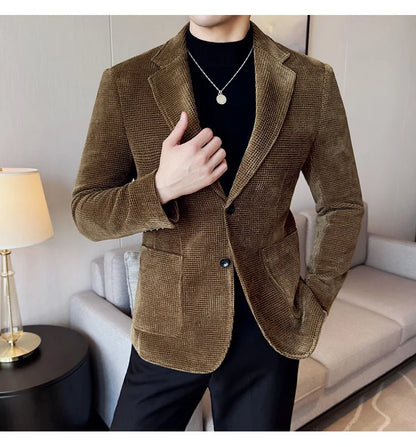Autumn Winter New Chenille Velvet Suit Jacket Men's Casual Business Fashion Formal Party Coats  Tailcoat Men's Clothing 4XL-M