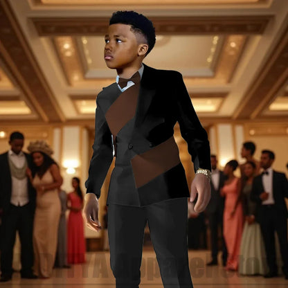 Fashion Contrast Color Children's Suit 2 Piece Double Breasted Outfit Formal Wedding Party Prom Boys Suits (Blazer+Pants)