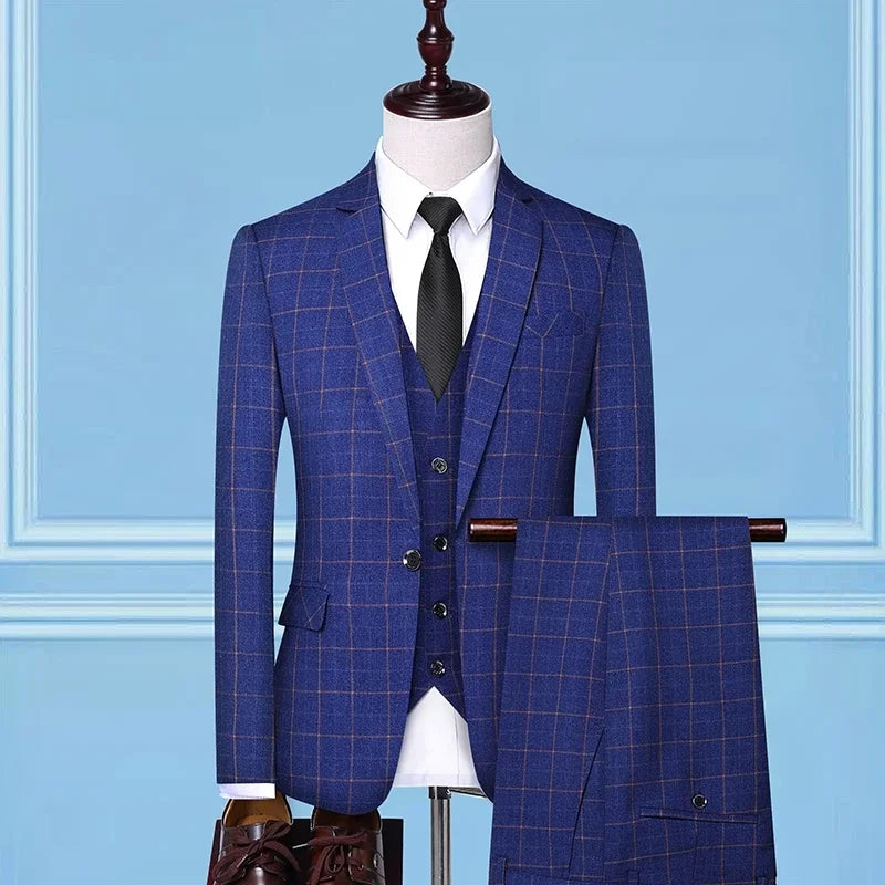 Men's 3-Piece Suit Slim Fit Blazer Vest Trousers Smart Casual Business Formal