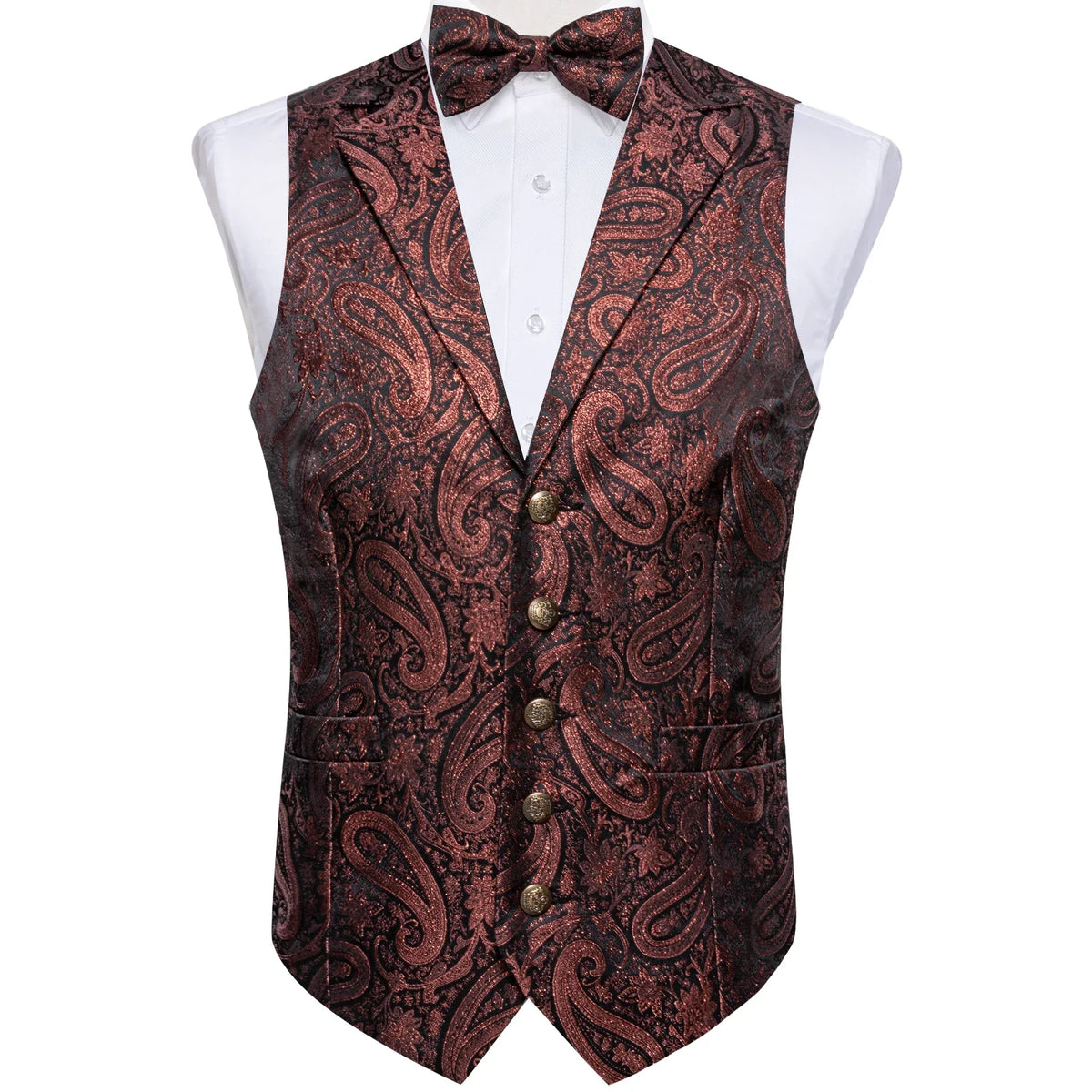 Men's Paisley Suit Vest Set with Tie, Pocket Square & Cufflinks for Wedding & Formal Events