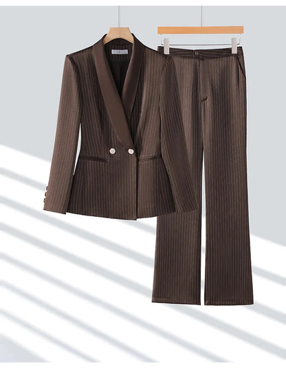 Office Ladies Formal Pant Suit 2 Piece Set Women Ebony Black Female Long Sleeve Business Work Wear Blazer Jacket And Trouser