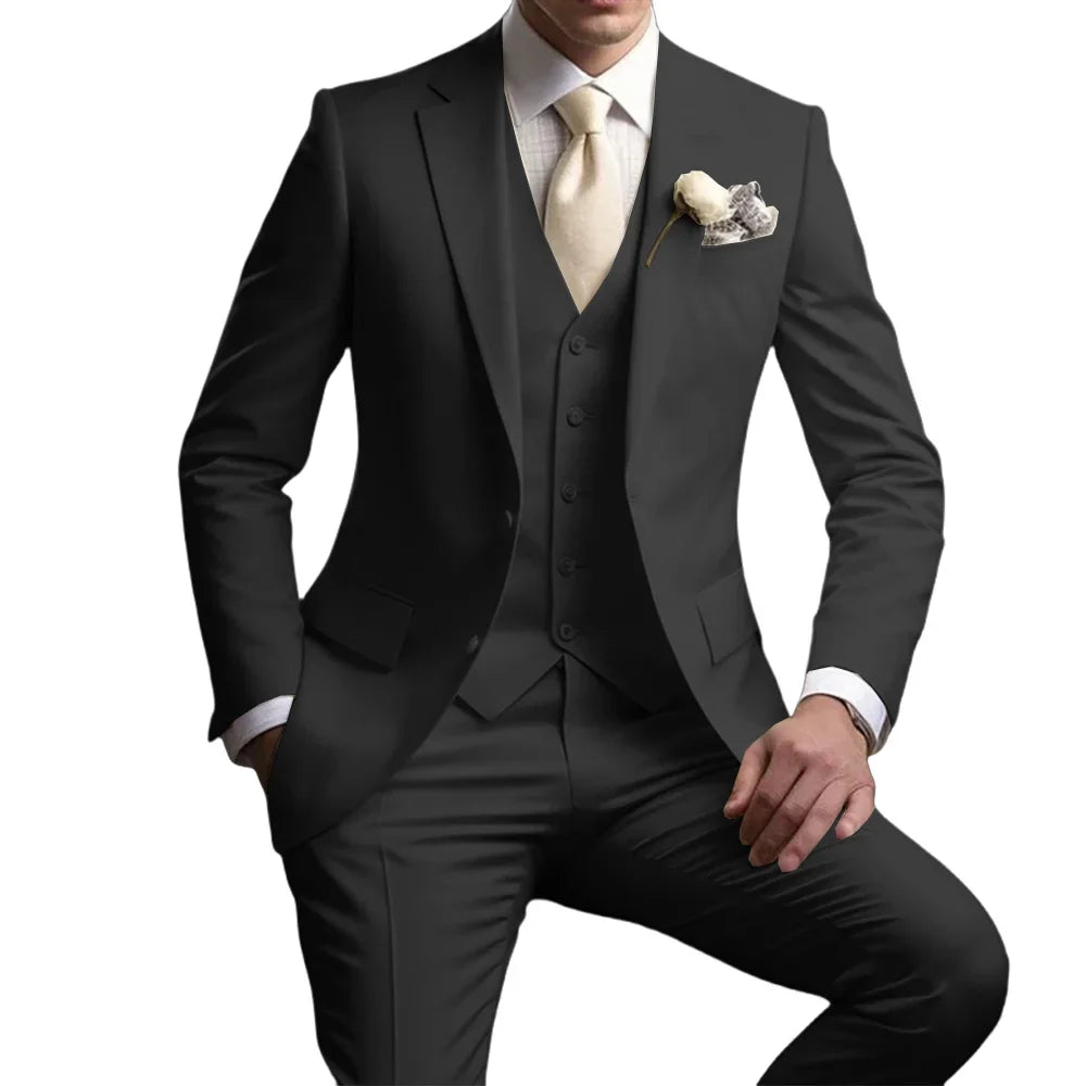 Men's Notched Lapel Suit Set 3 Pieces Wedding Groom Sets Autumn Long Sleeve Tuxedo For Men Banquet Party Outfit Dancing Wear