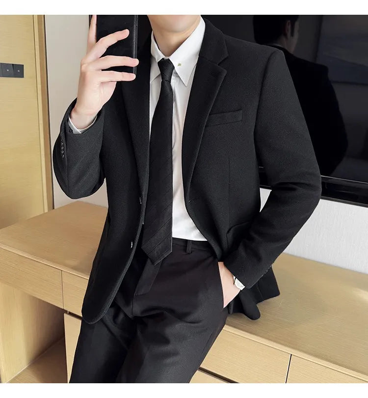 High Qualitys Thickened Wool Suit Jacket Autumn Winter New Luxury Solid Color Formal Men Business Slim Fit Social Party Tuxedo