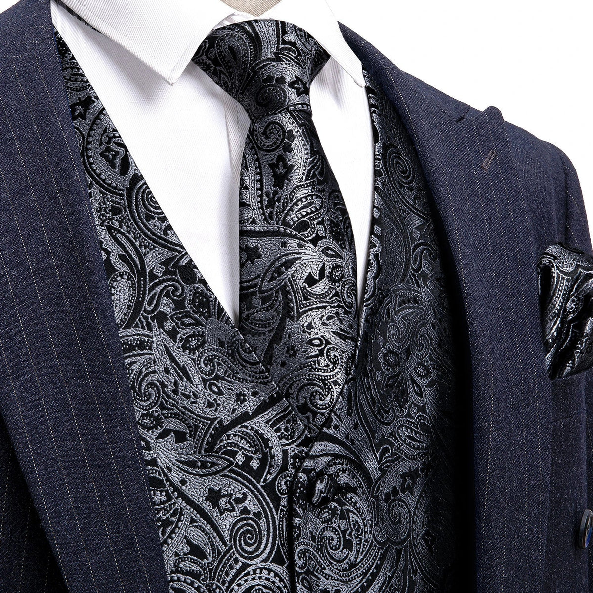 Men's Jacquard Floral V-Neck Suit Vest & Matching Tie Set, Formal Fit Waistcoat for Wedding, Prom, Business Party