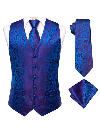 Men's Dress Waistcoat Set with Tie and Pocket Square for Party and Ceremony