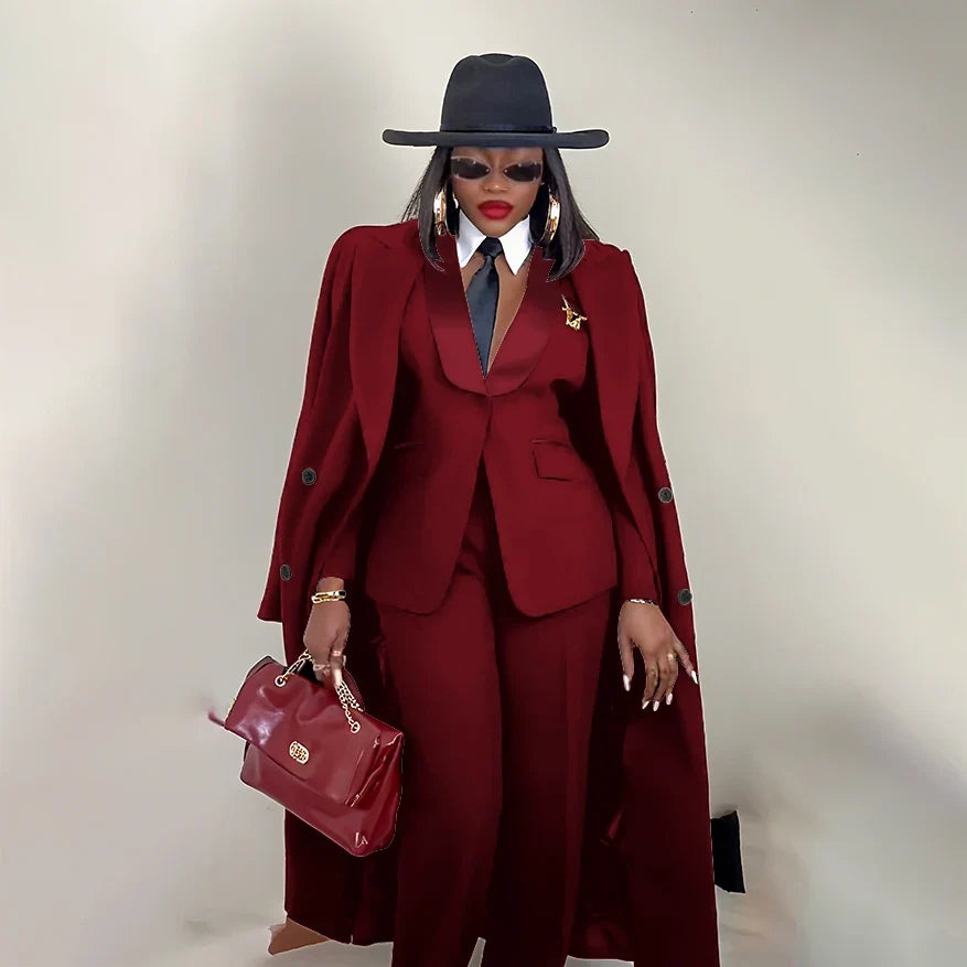 Modern Women's Suit New 3 Piece Pants Sets Blazer+Trousers+Overcoat Office Commute Elegant Style Banquet Dinner Formal Wear