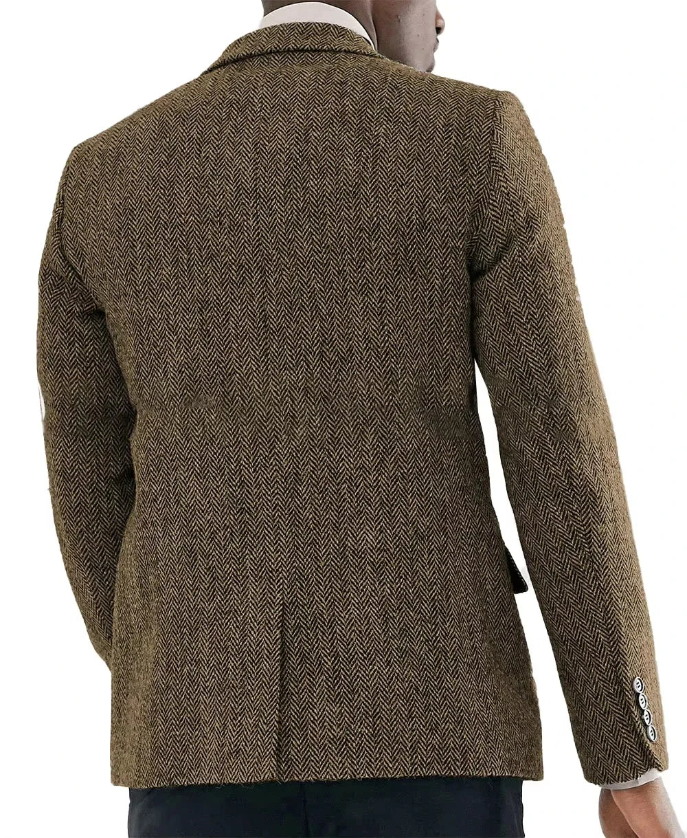 Classic Brown Herringbone Business Men Suits Jacket 1 Piece Groom Wedding  Casual Slim Fit Party Costume Homme Blazer