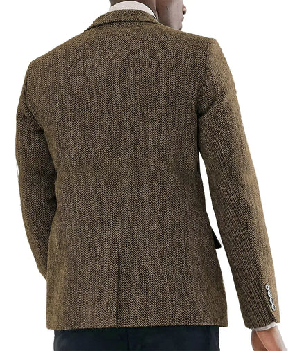 Classic Brown Herringbone Business Men Suits Jacket 1 Piece Groom Wedding  Casual Slim Fit Party Costume Homme Blazer