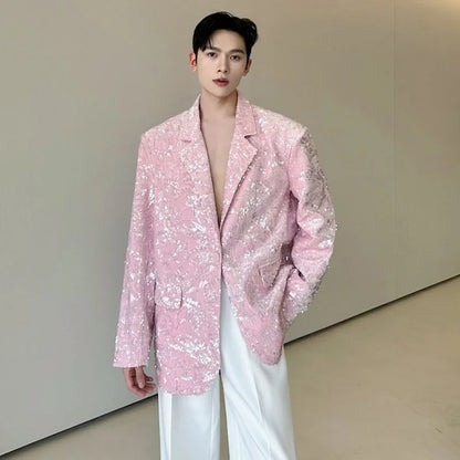 Blazer 2025 Autumn New Sequin Patchwork Luxury Elegant Temperament Coat Men's Fashion Handsome Shoulder Pad Coat JY5816