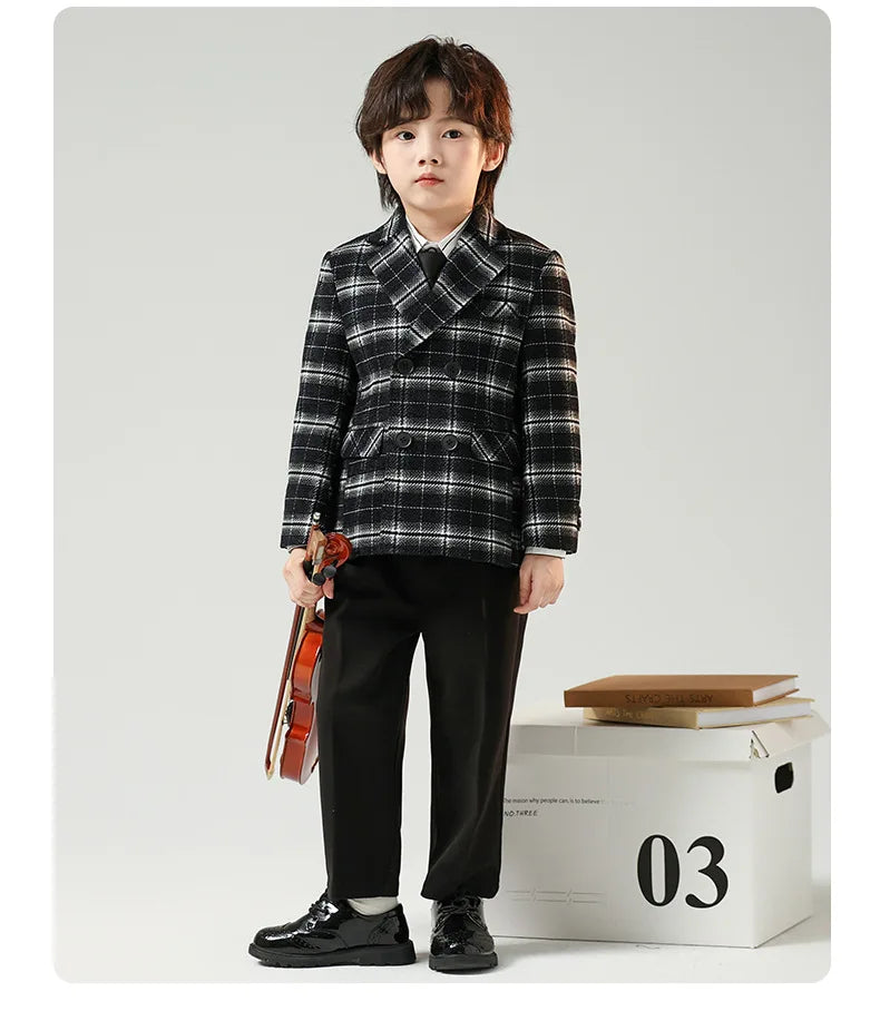 Boys British Double Breasted Blazer Jacket Pants Children Suit Waistcoat Wedding Clothes Sets Toddler Formal Dress Kids Tuxedos