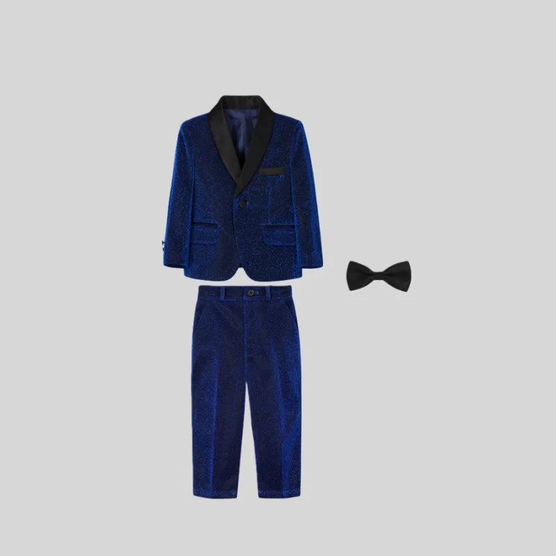 Kids Red Shining Jacket Pants Bowtie 3Pieces Suit Set 1-11Years Boys Formal Wedding Birthday Party Piano Performance Costume