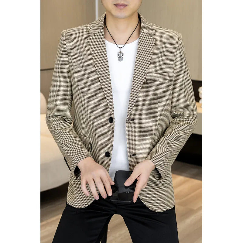 Men's Smart Casual Blazer Single Breasted Slim Fit Solid Color Spring Autumn Jacket