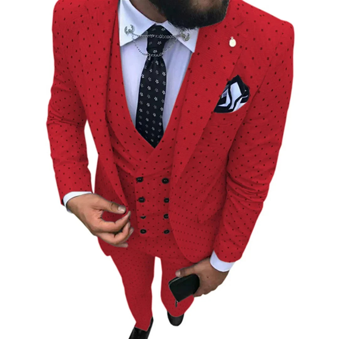 Men Suit 3 Pieces Gray Polka Dot With Lapel For Wedding Banquet Birthday Party Business Work Casual Daily Set Jacket Vest Pants