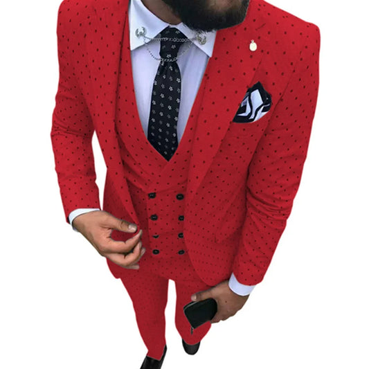 Men Suit 3 Pieces Gray Polka Dot With Lapel For Wedding Banquet Birthday Party Business Work Casual Daily Set Jacket Vest Pants