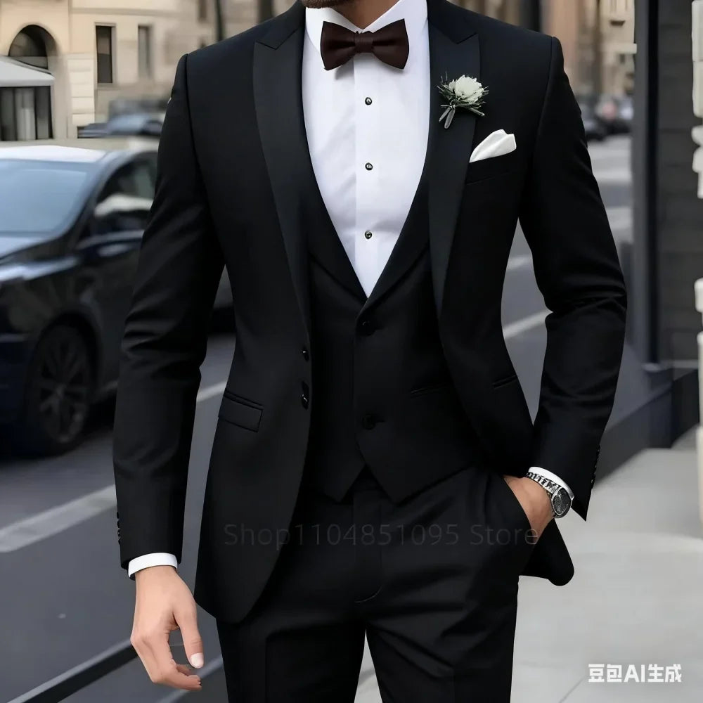 Men's Slim Fit 3-Piece Formal Suit – Jacket, Vest & Trousers for Weddings & Business