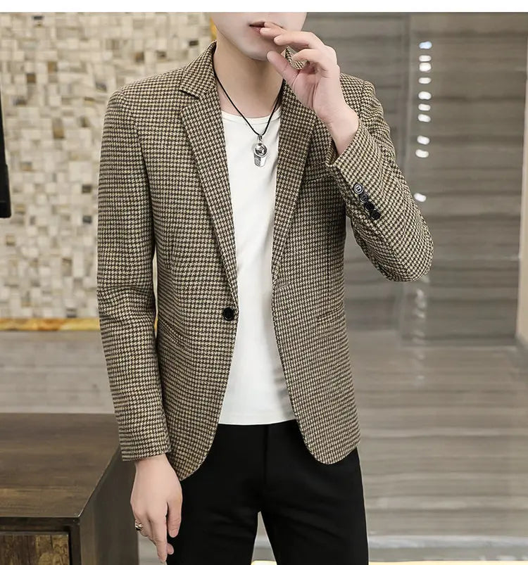 2026 Blazer Outdoor Men's Checked Fashion Business Trend Wedding Slimming Gentleman Casual Korean Travel High Formal Wear Blazer