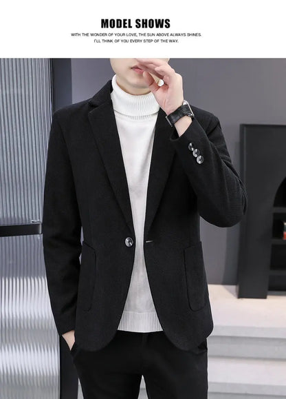 Blazer Men Fashionable Outdoor Wedding Versatile Slimming and Casual Korean Version Golden Mink Velvet Velvet and Cotton Blazer