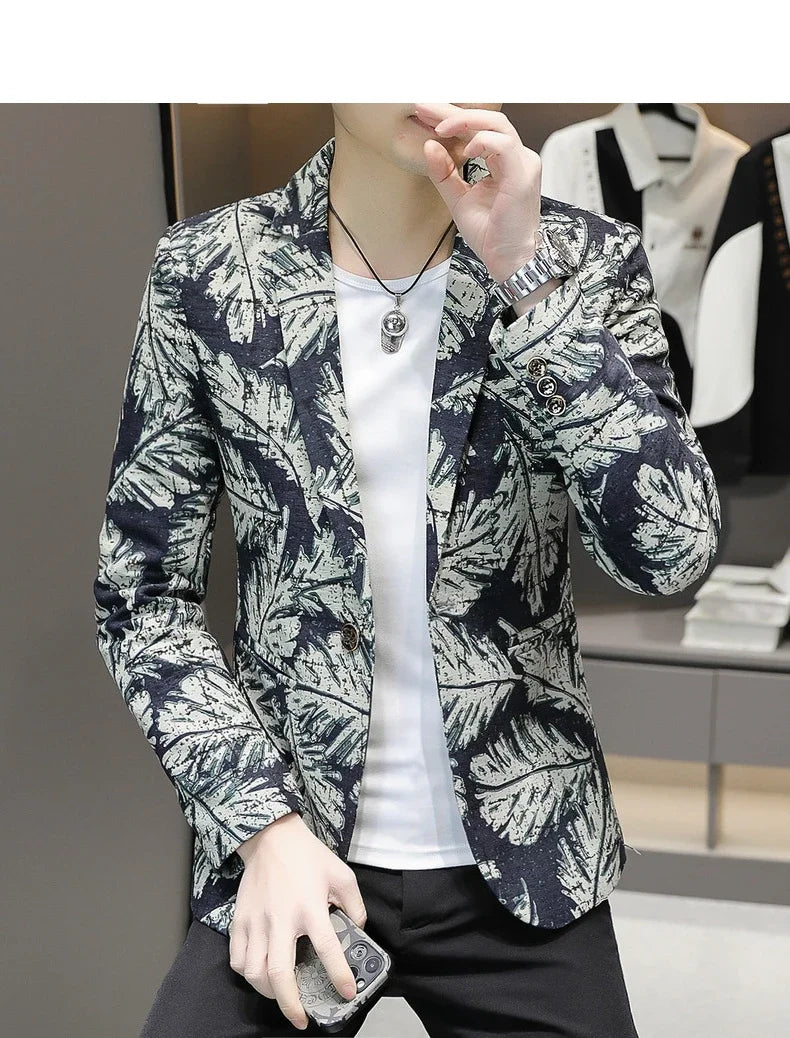 Blazer New Men's Fashionable Casual Business Gentleman Outdoor Trendy Print Banquet Versatile and Slimming Korean Version Blazer