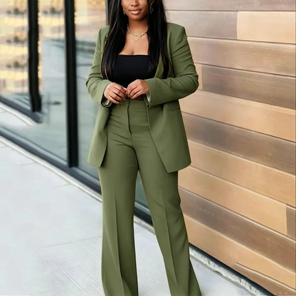 Modern Elegant Women's Two Pieces Suit Solid Color Slim Fit Single Breasted Blazer Pants Business Office Daily Casual Outfit