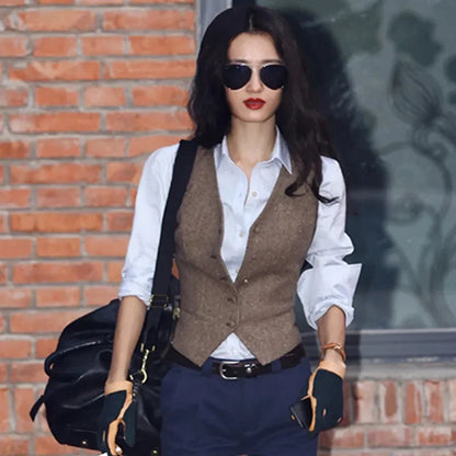 Korean Ladies Fashion Solid Color Vest Coat Summer Women V-neck Suit Sleeveless Outwear Spring Female Cardigan Waistcoat Jacket