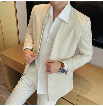 Summer Linen Breathable Suit Jacket Daily Casual Thin Blazers Men's Business Formal Suit Jacket Wedding Groom Coats Men Clothing