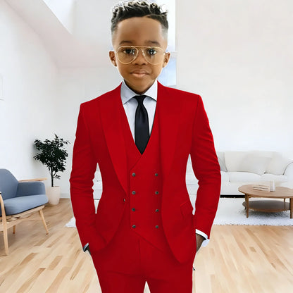 Dark Green boy's suit 3-piece jacket vest pants Peaked lapel slim fit attire for wedding prom dinner party custom kids tuxedo