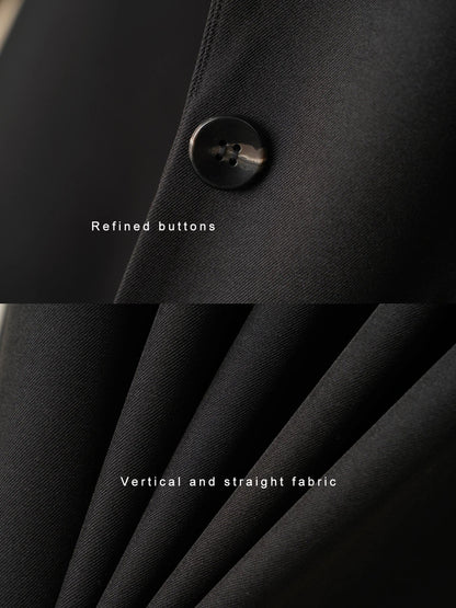 Elegant mid-length black womens blazer for autumn and winter simple one-button design with a slimming drape effect suitable for commuting