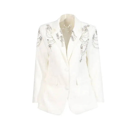 Autumn New Women Stylish Blazer Heavy Craft Beaded Studded Diamonds Single Breasted Elegant Temperament Fashion Coat HK9958