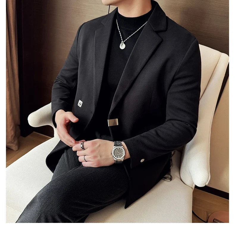 2024 Autumn Winter Men Blazers British Style Woolen Suit Jacket for Men's Business Casual Blazers Wedding Froom Dress Caots